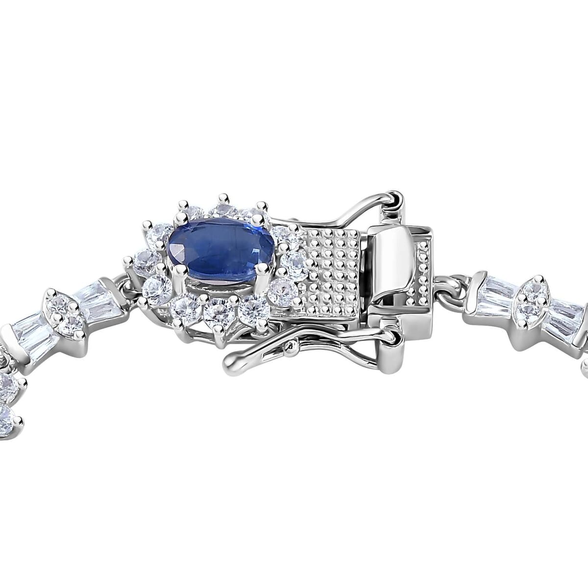 Kashmir Kyanite and White Zircon Sunburst Link Bracelet in Platinum Over Sterling Silver (7.25 In) 15.90 ctw image number 3