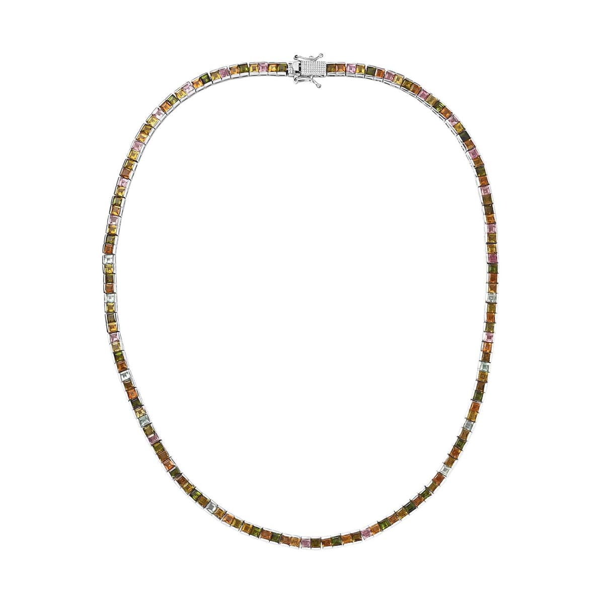 Princess Cut Multi-Tourmaline Tennis Necklace 18 Inches in Platinum Over Sterling Silver 22.40 ctw image number 0