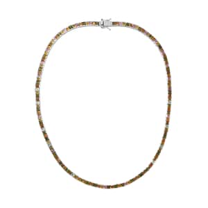 Princess Cut Multi-Tourmaline Tennis Necklace 18 Inches in Platinum Over Sterling Silver 22.40 ctw