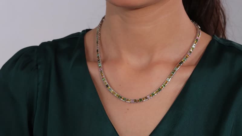 TLV Multi-Tourmaline Necklace (18 Inches) in Platinum Over Sterling Silver 20.25 ctw