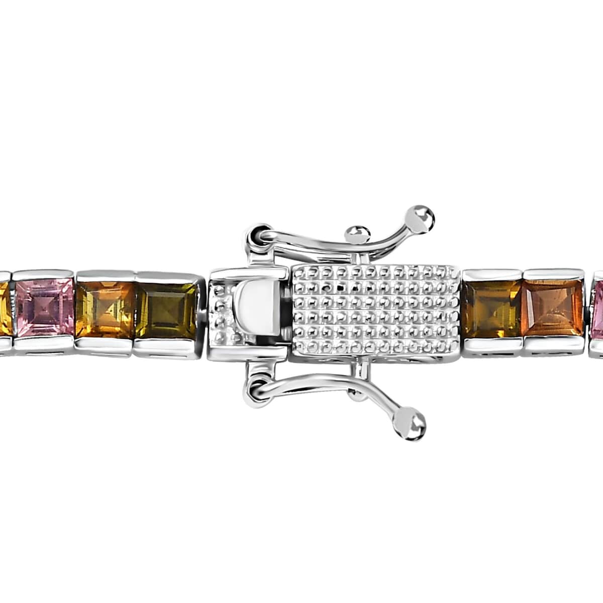 Princess Cut Multi-Tourmaline Tennis Necklace 18 Inches in Platinum Over Sterling Silver 22.40 ctw image number 4