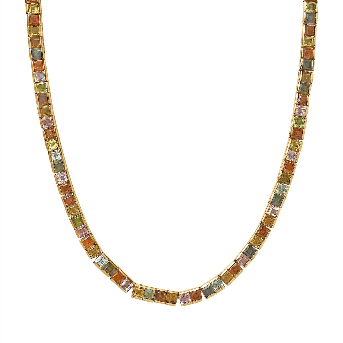Princess Cut Multi-Tourmaline Tennis Necklace 18 Inches in Vermeil Yellow Gold Over Sterling Silver 22.40 ctw image number 3