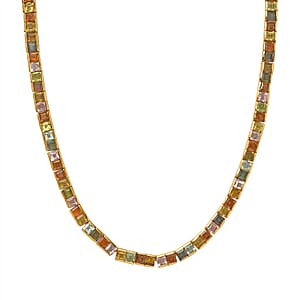 Princess Cut Multi-Tourmaline Tennis Necklace in Vermeil YG Over Sterling Silver 22.40 ctw (18 Inches)
