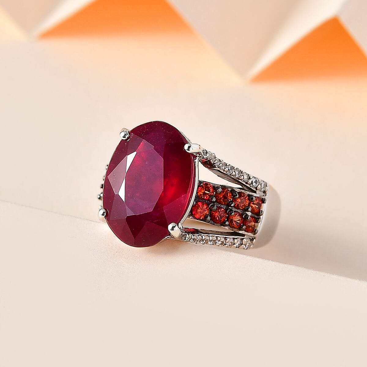 Niassa Ruby (FF) and Multi Gemstone Ring in Platinum Over Sterling Silver (Size 6.0) 10.65 ctw image number 1