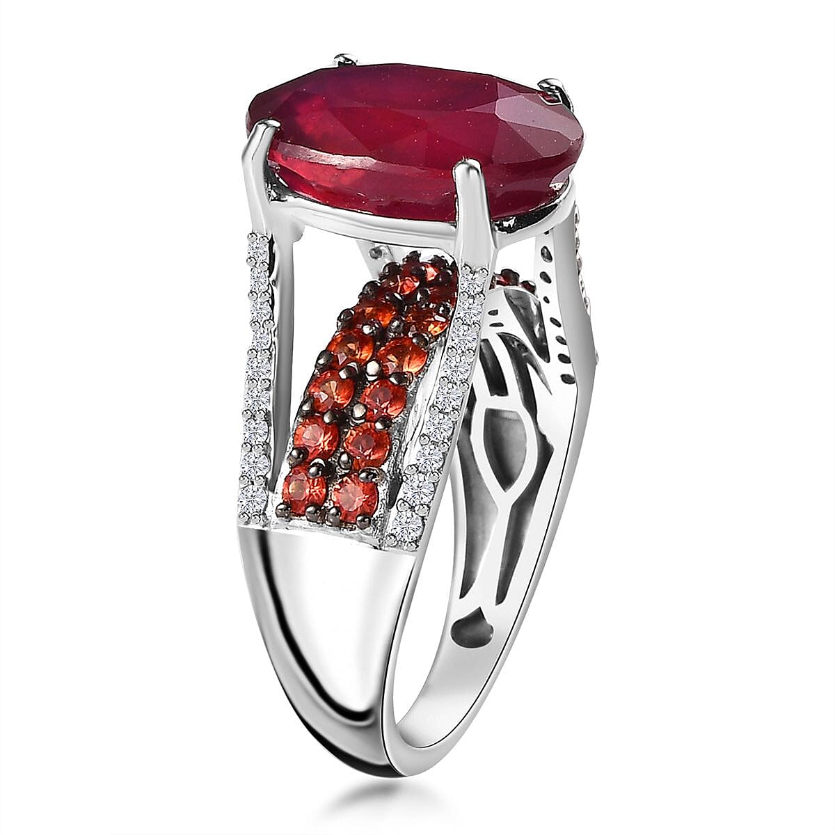 Niassa Ruby (FF) and Multi Gemstone Ring in Platinum Over Sterling Silver (Size 6.0) 10.65 ctw image number 3