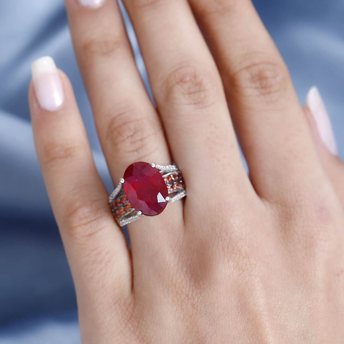 Niassa Ruby (FF) and Multi Gemstone 10.65 ctw Ring in Platinum Over Sterling Silver (Size 9.0) image number 2