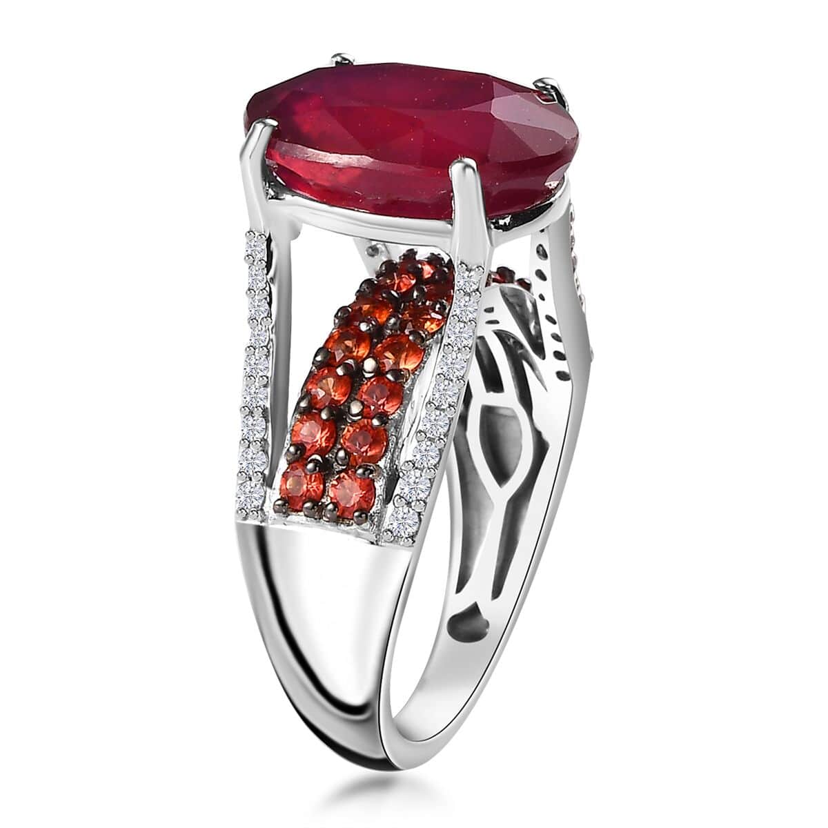 Niassa Ruby (FF) and Multi Gemstone 10.65 ctw Ring in Platinum Over Sterling Silver (Size 9.0) image number 3