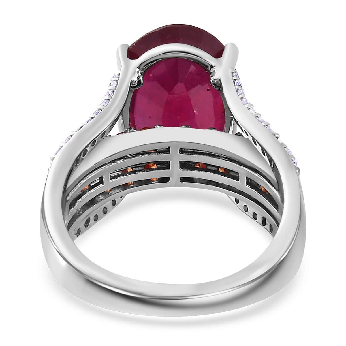 Niassa Ruby (FF) and Multi Gemstone 10.65 ctw Ring in Platinum Over Sterling Silver (Size 9.0) image number 4