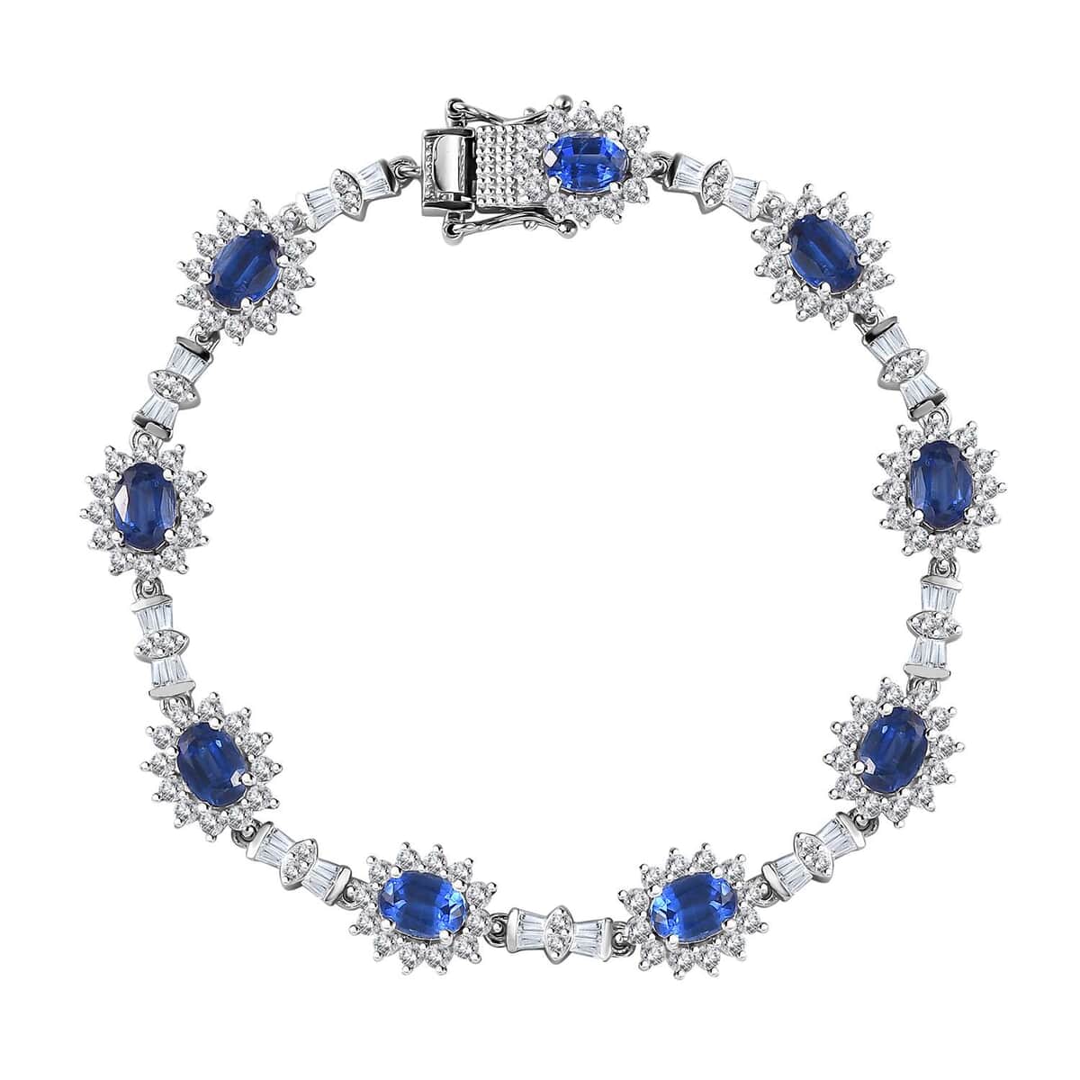 Kashmir Kyanite and White Zircon Sunburst Link Bracelet in Platinum Over Sterling Silver (8.00 In) 17.85 ctw image number 0