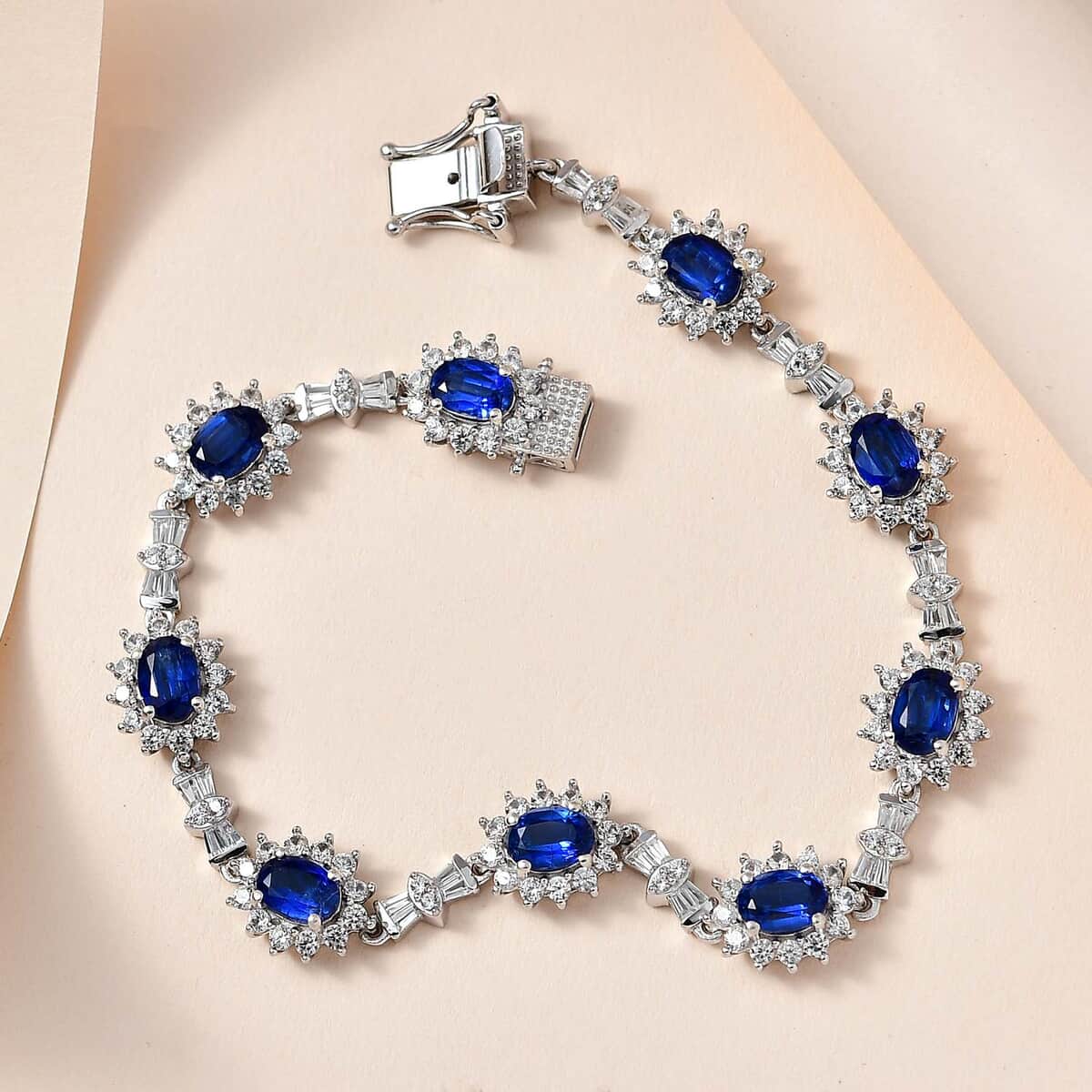 Kashmir Kyanite and White Zircon Sunburst Link Bracelet in Platinum Over Sterling Silver (8.00 In) 17.85 ctw image number 1