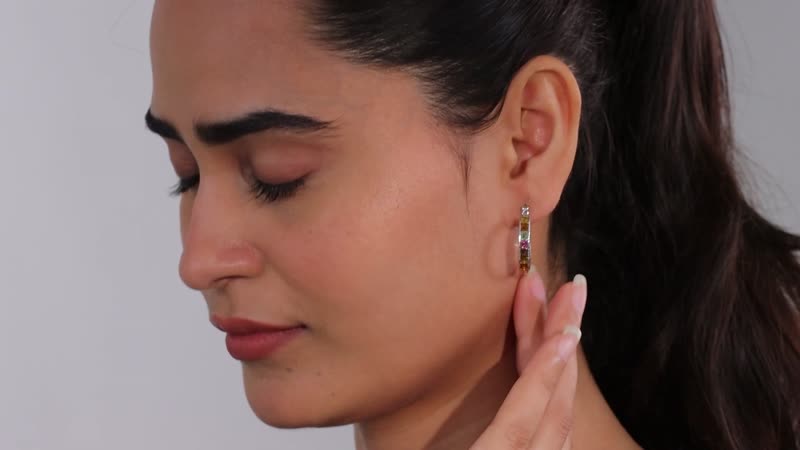 TLV Multi-Tourmaline Hoop Earrings in Platinum Over Sterling Silver 2.25 ctw
