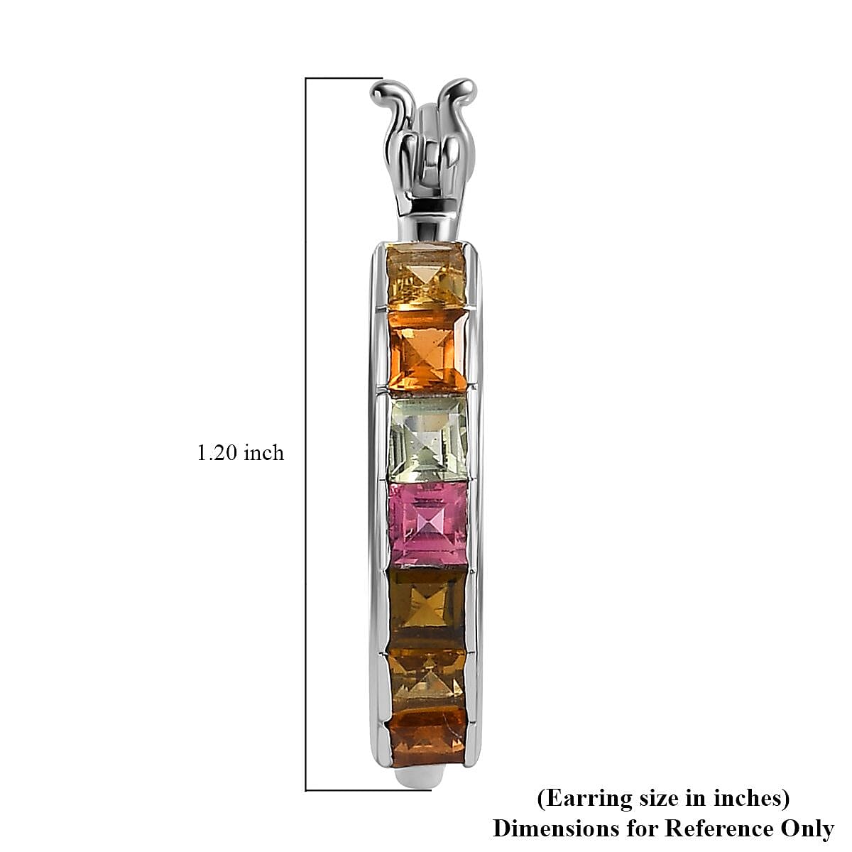 Princess Cut Multi-Tourmaline Hoop Earrings in Platinum Over Sterling Silver 2.25 ctw