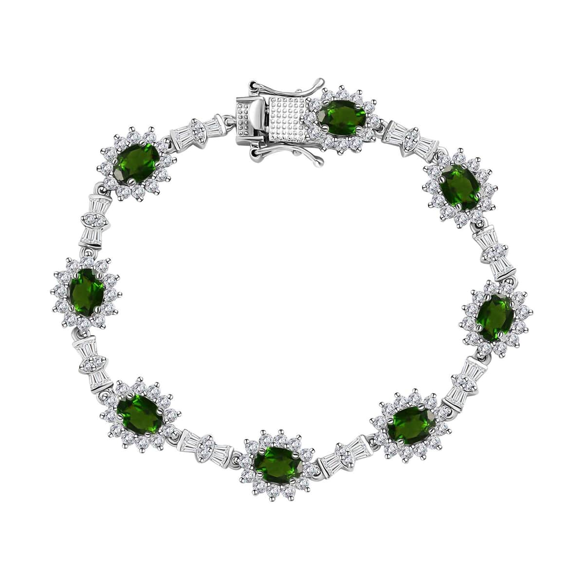 Chrome Diopside and White Zircon Sunburst Link Bracelet in Platinum Over Sterling Silver (7.25 In) 13.10 ctw image number 0