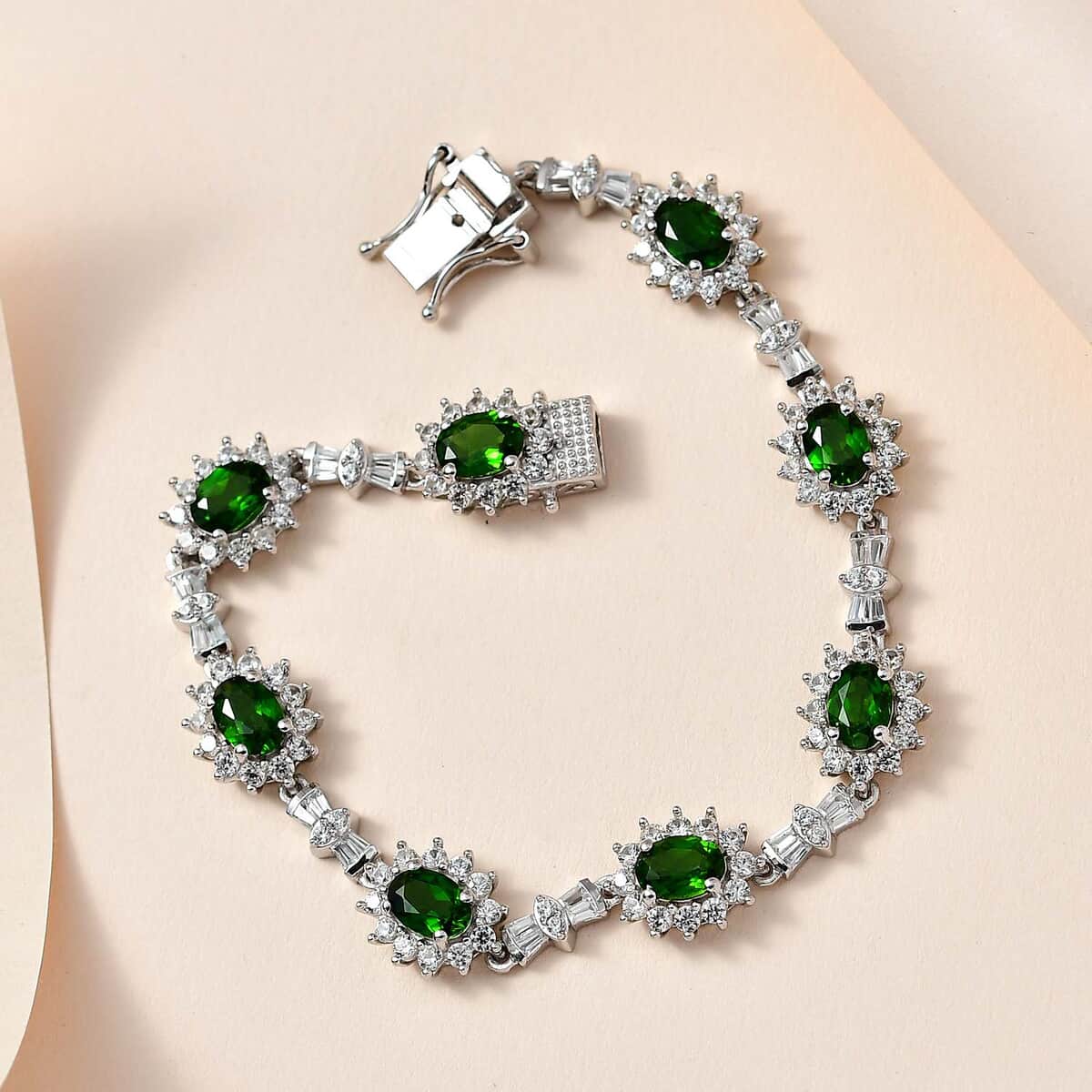 Chrome Diopside and White Zircon Sunburst Link Bracelet in Platinum Over Sterling Silver (7.25 In) 13.10 ctw image number 1