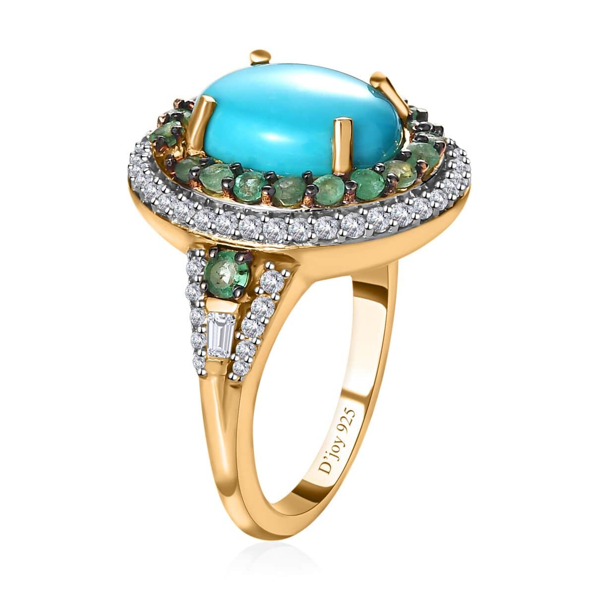 Premium Sleeping Beauty Turquoise and Multi Gemstone Double Halo Ring in Vermeil Yellow Gold Over Sterling Silver (Size 6.0) 4.50 ctw image number 3