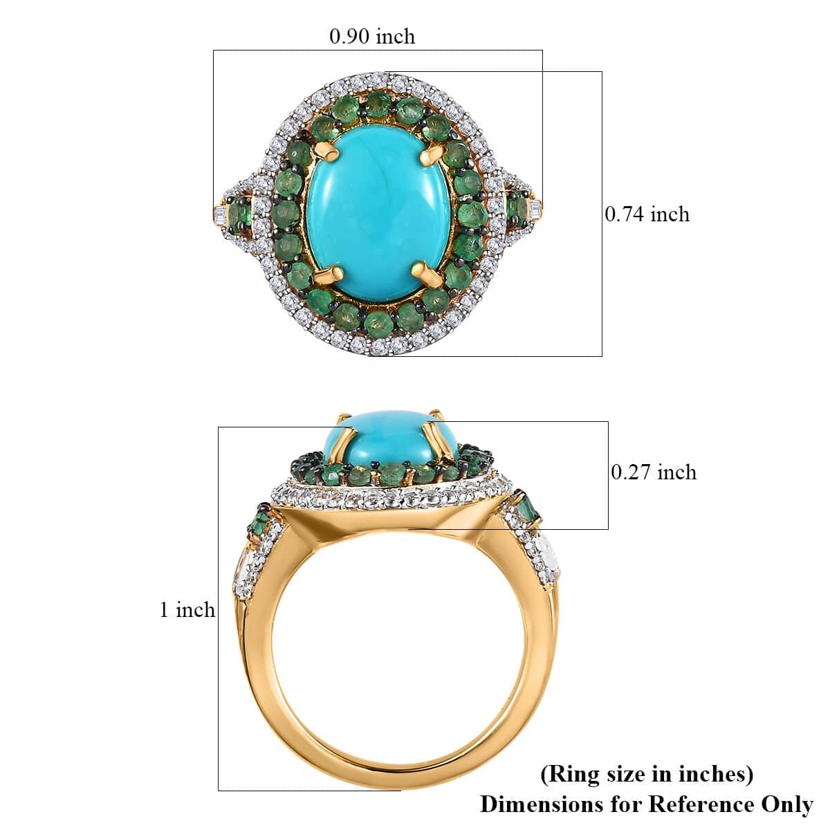 Premium Sleeping Beauty Turquoise and Multi Gemstone Double Halo Ring in Vermeil Yellow Gold Over Sterling Silver (Size 6.0) 4.50 ctw image number 5