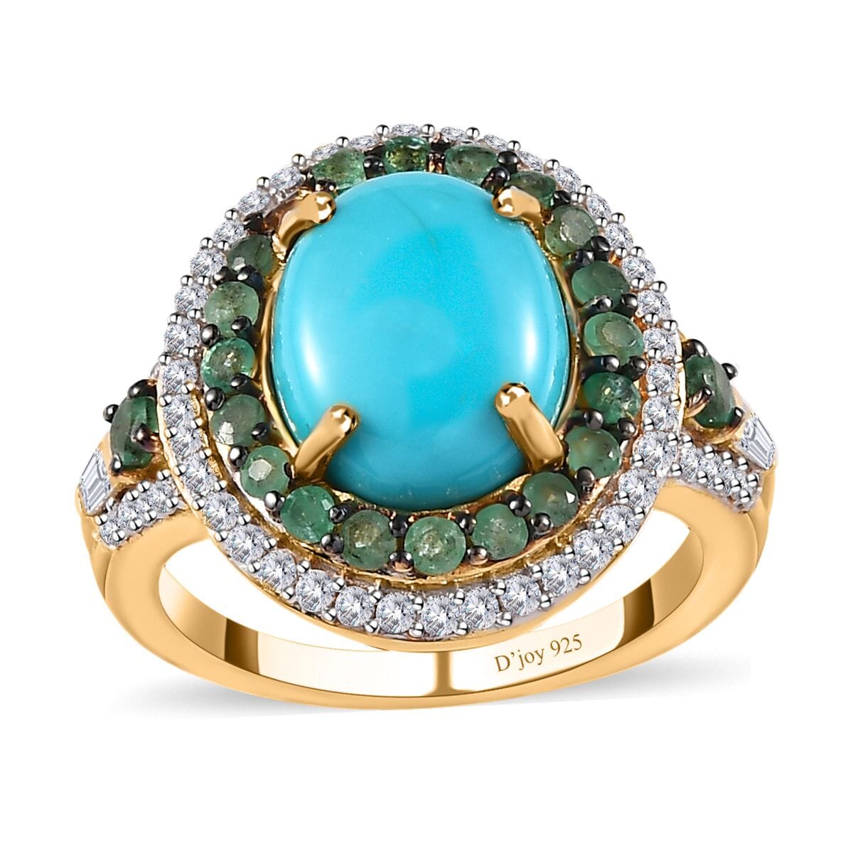Premium Sleeping Beauty Turquoise and Multi Gemstone Double Halo Ring in Vermeil Yellow Gold Over Sterling Silver (Size 7.0) 4.50 ctw image number 0