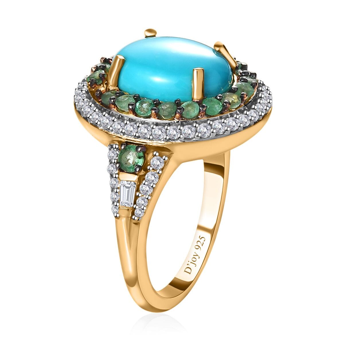Premium Sleeping Beauty Turquoise and Multi Gemstone Double Halo Ring in Vermeil Yellow Gold Over Sterling Silver (Size 7.0) 4.50 ctw image number 3