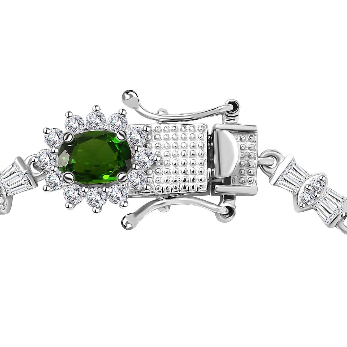 Chrome Diopside and White Zircon Sunburst Link Bracelet in Platinum Over Sterling Silver (8.00 In) 14.65 ctw image number 3