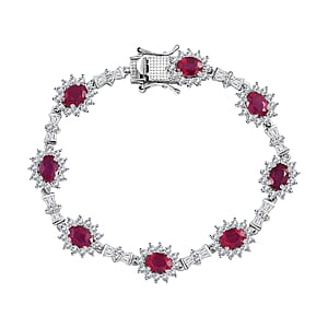 Niassa Ruby (FF) and White Zircon Sunburst Link Bracelet in Platinum Over Sterling Silver (7.25 In) 16.65 ctw