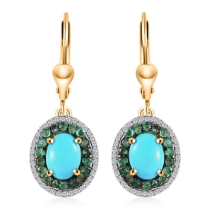Premium Sleeping Beauty Turquoise and Multi Gemstone Lever Back Earrings in Vermeil Yellow Gold Over Sterling Silver 3.35 ctw
