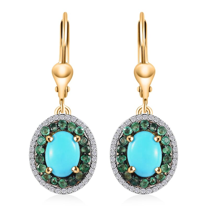 D'Joy Premium Sleeping Beauty Turquoise and Multi Gemstone Lever Back Earrings in Vermeil Yellow Gold Over Sterling Silver 3.35 ctw