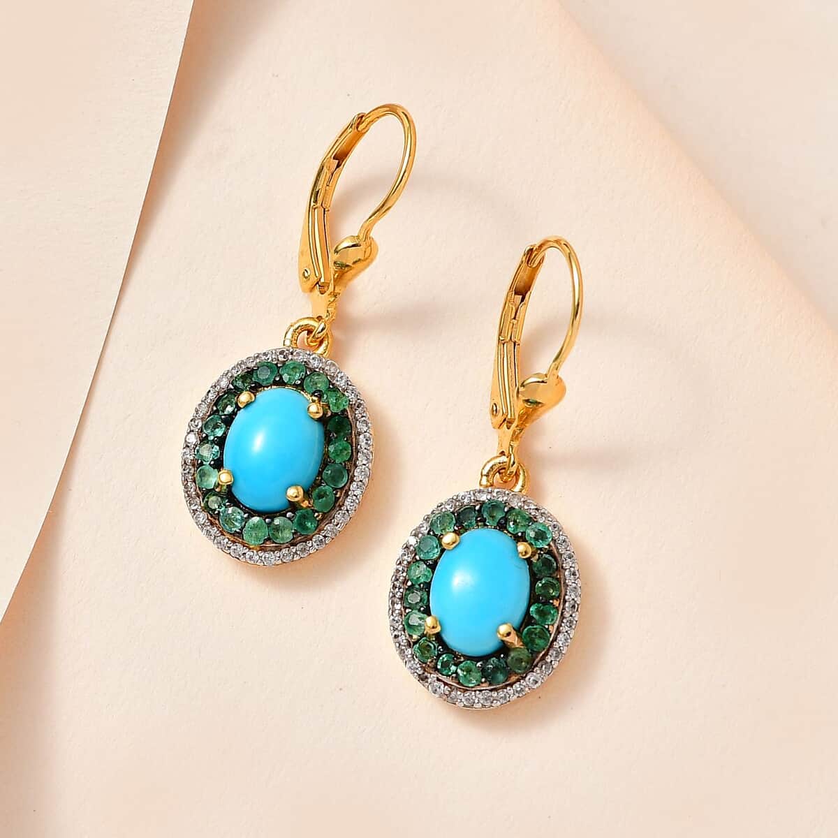 TLV Premium Sleeping Beauty Turquoise, Multi Gemstone Lever Back Earrings in Vermeil YG Over Sterling Silver 3.35 ctw image number 1