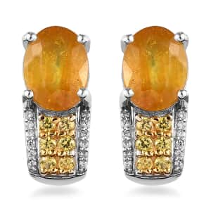 Yellow Sapphire (FF) and Multi Gemstone J-Hoop Earrings in Platinum Over Sterling Silver 6.70 ctw