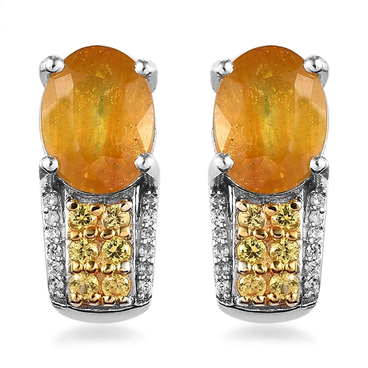 Yellow Sapphire (FF) and Multi Gemstone J-Hoop Earrings in Platinum Over Sterling Silver 6.70 ctw image number 0