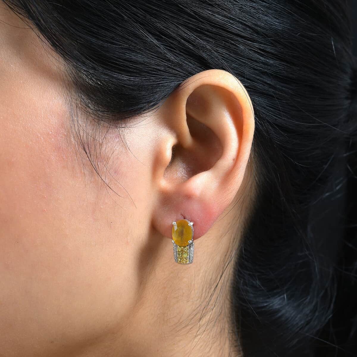 Yellow Sapphire (FF) and Multi Gemstone J-Hoop Earrings in Platinum Over Sterling Silver 6.70 ctw image number 2