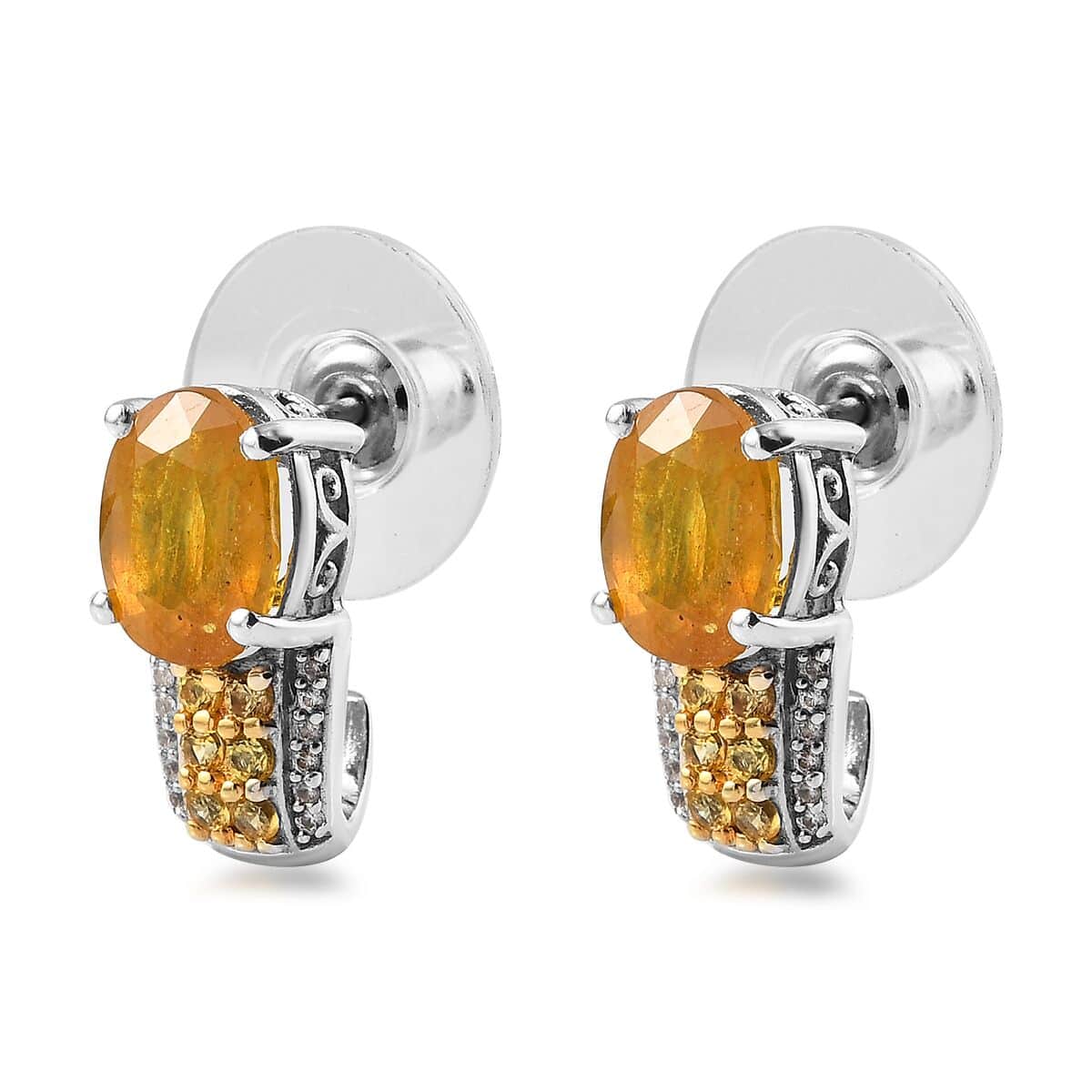 Yellow Sapphire (FF) and Multi Gemstone J-Hoop Earrings in Platinum Over Sterling Silver 6.70 ctw image number 3