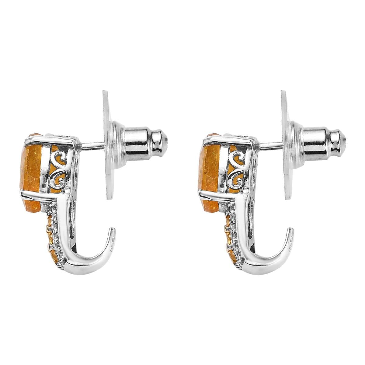 Yellow Sapphire (FF) and Multi Gemstone J-Hoop Earrings in Platinum Over Sterling Silver 6.70 ctw image number 4