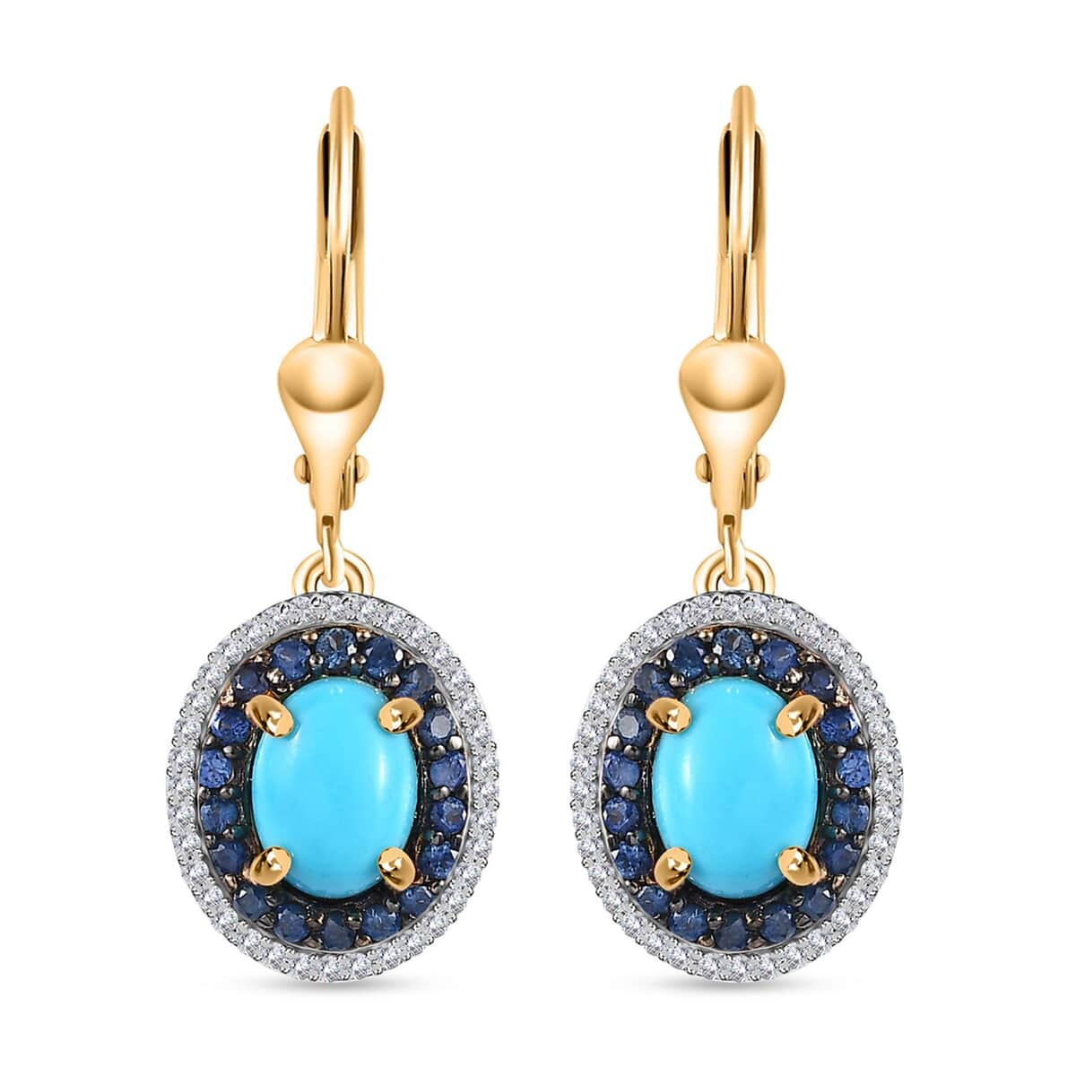 Premium Sleeping Beauty Turquoise and Multi Gemstone Lever Back Earrings in Vermeil Yellow Gold Over Sterling Silver 3.50 ctw image number 0