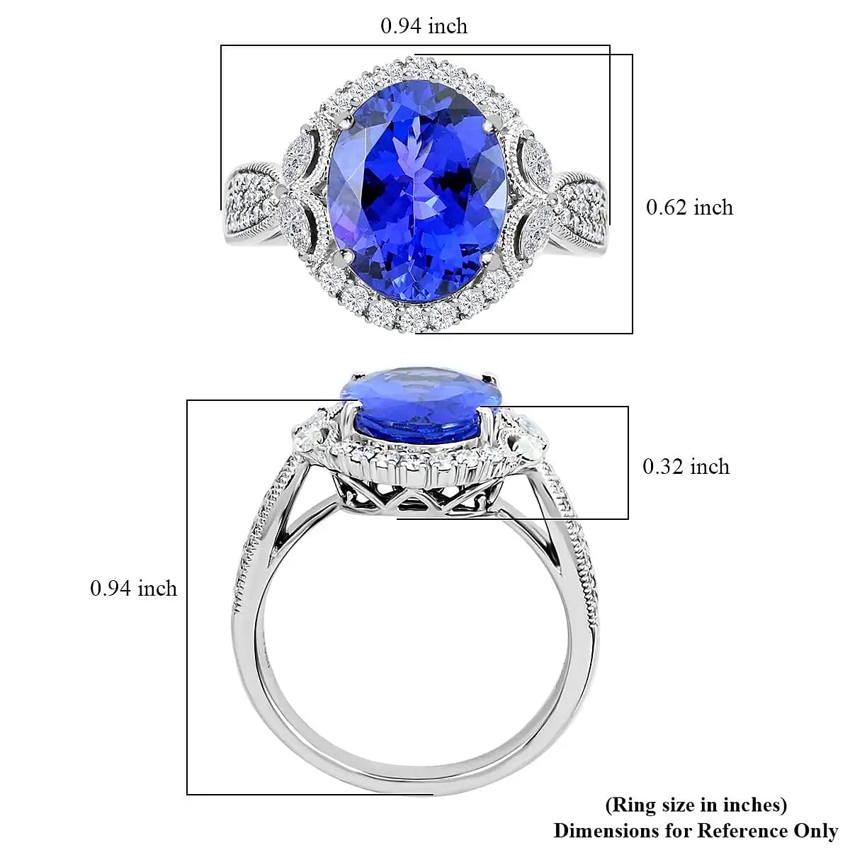 Certified Rhapsody AAAA Tanzanite, Diamond Ring in 950 Platinum 5.25 ctw (Size 10.0) image number 5