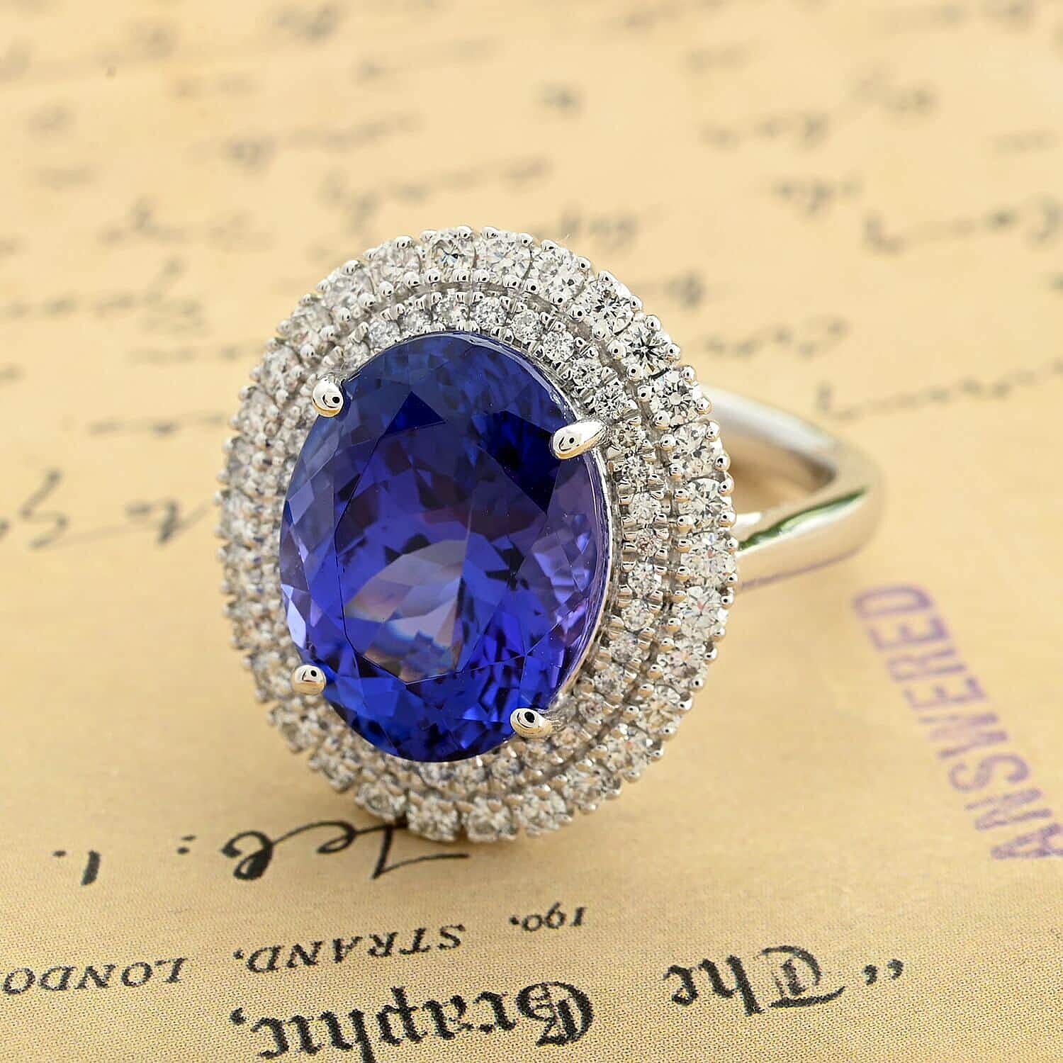 Certified & Appraised Rhapsody 950 Platinum AAAA Tanzanite and E-F VS Diamond Ring (Size 10.0) 8.55 Grams 8.25 ctw
