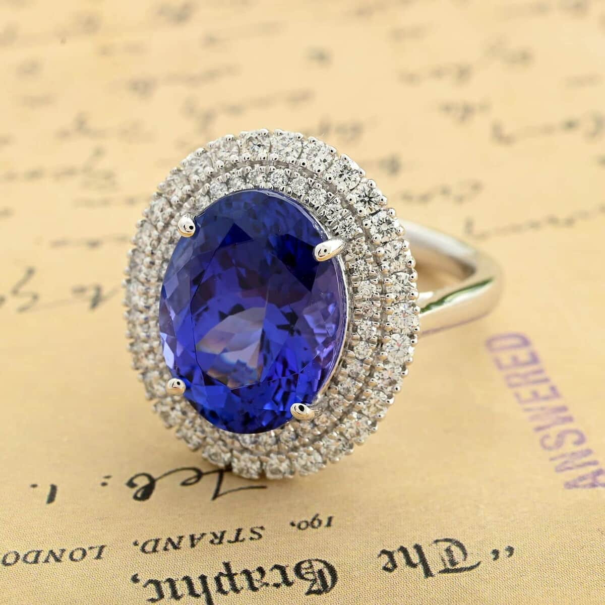 Certified & Appraised Rhapsody 950 Platinum AAAA Tanzanite, Diamond (E-F, VS) (0.71 cts) Ring (Size 6.0) (8.55 g) 8.25 ctw With Free Tanzanite Book  image number 1