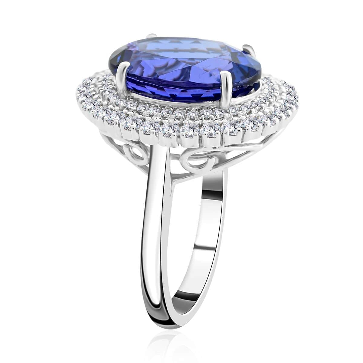 Certified & Appraised Rhapsody 950 Platinum AAAA Tanzanite, Diamond (E-F, VS) (0.71 cts) Ring (Size 6.0) (8.55 g) 8.25 ctw With Free Tanzanite Book  image number 3