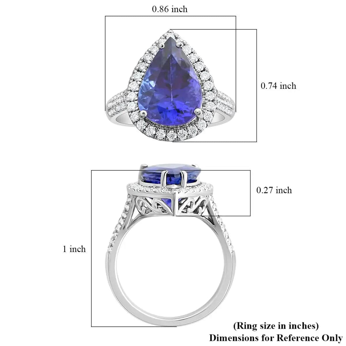 Doorbuster Certified & Appraised Rhapsody 950 Platinum AAAA Tanzanite, Diamond (E-F, VS) (0.59 cts) Ring (Size 10.0) (8.10 g) 6.10 ctw image number 5