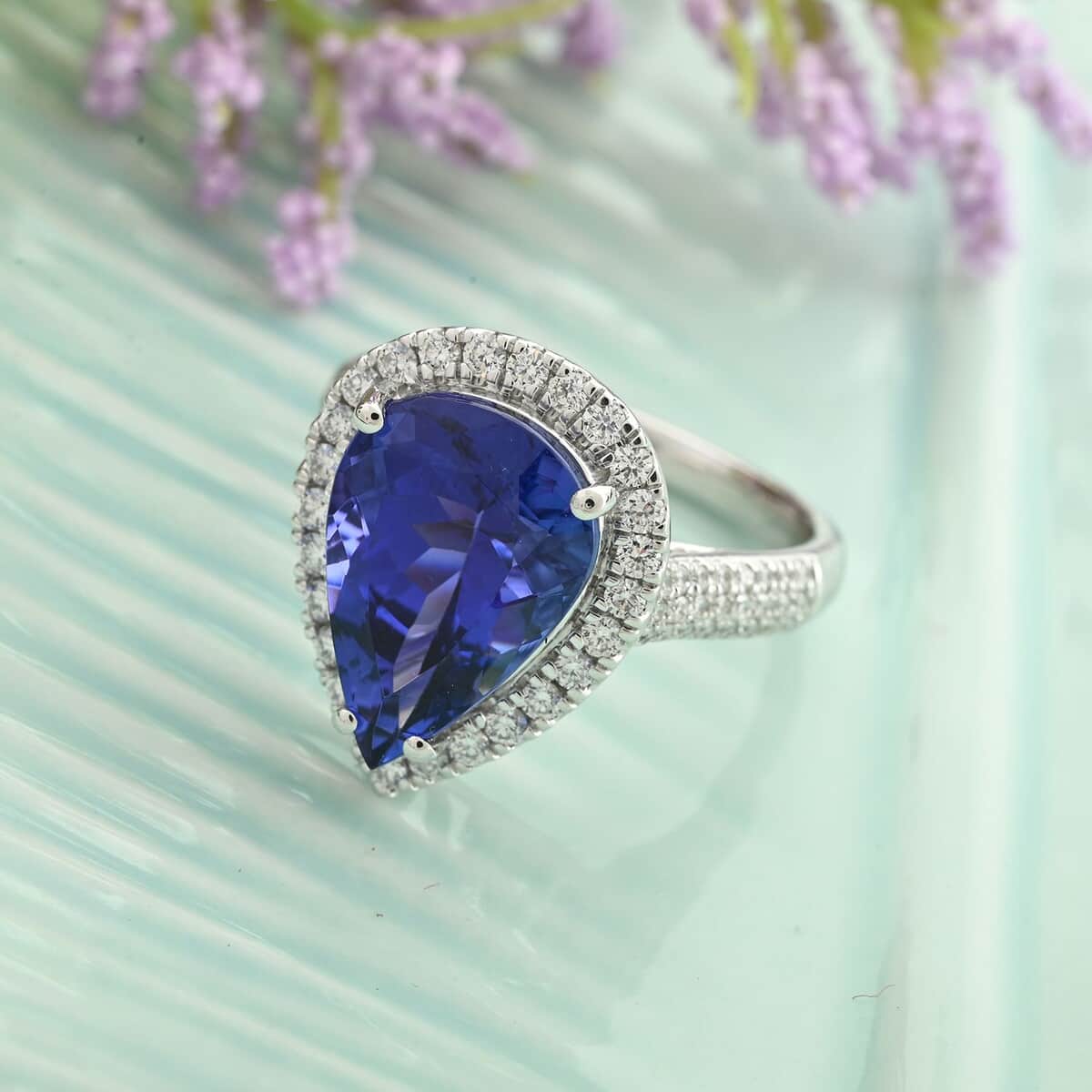 One Of A Kind Certified & Appraised Rhapsody 950 Platinum AAAA Tanzanite and E-F VS Diamond Ring (Size 6.0) 8.10 Grams 6.10 ctw image number 1