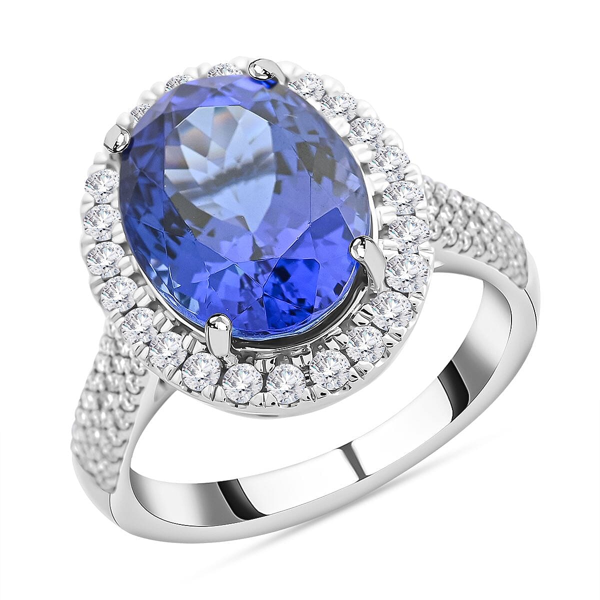 Certified & Appraised Rhapsody 950 Platinum AAAA Tanzanite and E-F VS Diamond Halo Ring (Size 9.0) 8.25 Grams 6.15 ctw image number 0