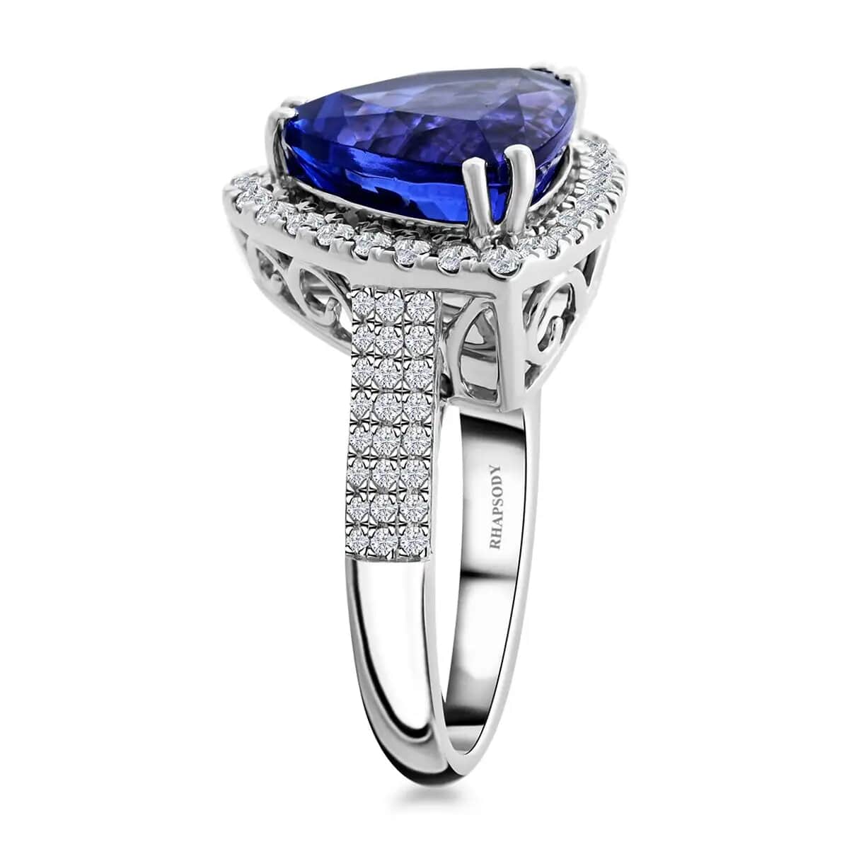 Certified & Appraised Rhapsody 950 Platinum AAAA Tanzanite and E-F VS Diamond Ring (Size 10.0) 8.60 Grams 6.25 ctw image number 3