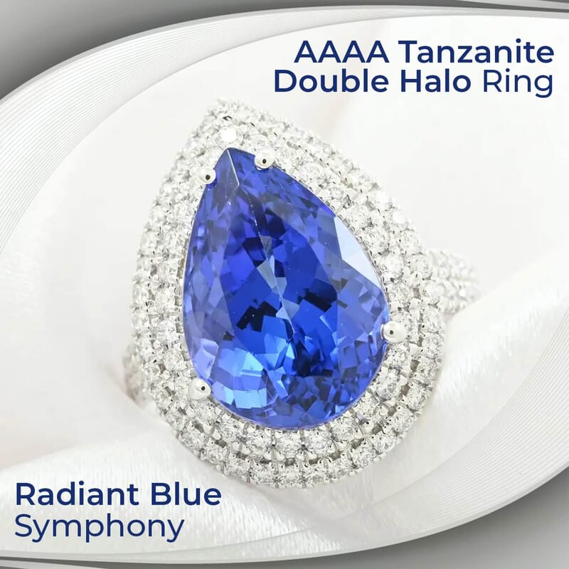 Rhapsody Certified & Appraised AAAA Tanzanite Double Halo Ring,  E-F VS Diamond Accent Ring, 950 Platinum Ring, Tanzanite Jewelry, Rings For Her 9.10 Grams 5.10 ctw (Size 10)