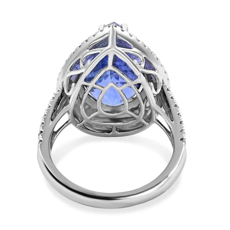 Rhapsody Certified & Appraised AAAA Tanzanite Double Halo Ring,  E-F VS Diamond Accent Ring, 950 Platinum Ring, Tanzanite Jewelry, Rings For Her 9.10 Grams 5.10 ctw (Size 10)