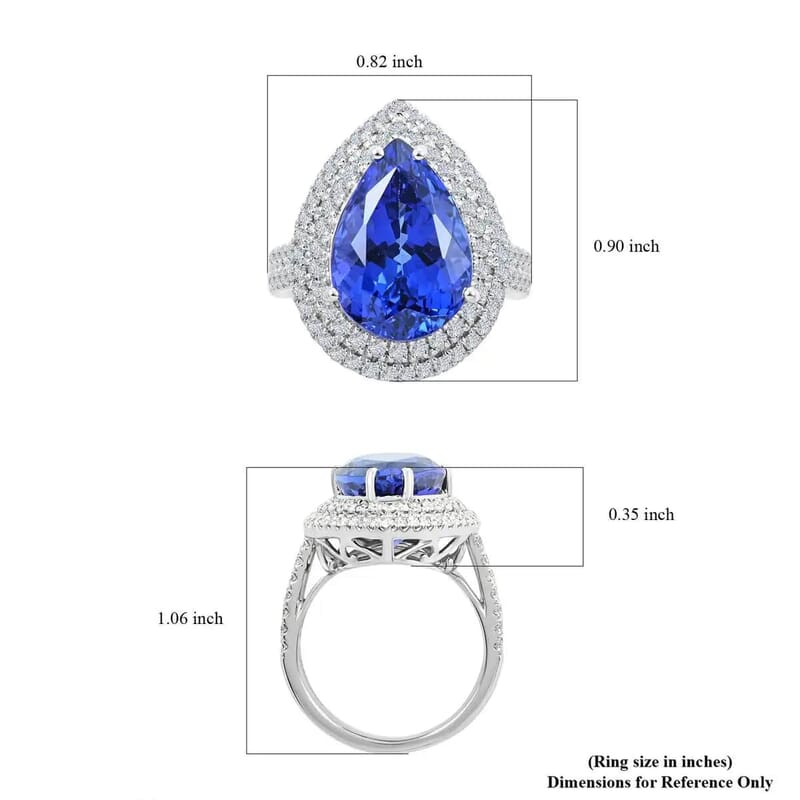 Rhapsody Certified & Appraised AAAA Tanzanite Double Halo Ring,  E-F VS Diamond Accent Ring, 950 Platinum Ring, Tanzanite Jewelry, Rings For Her 9.10 Grams 5.10 ctw (Size 10)