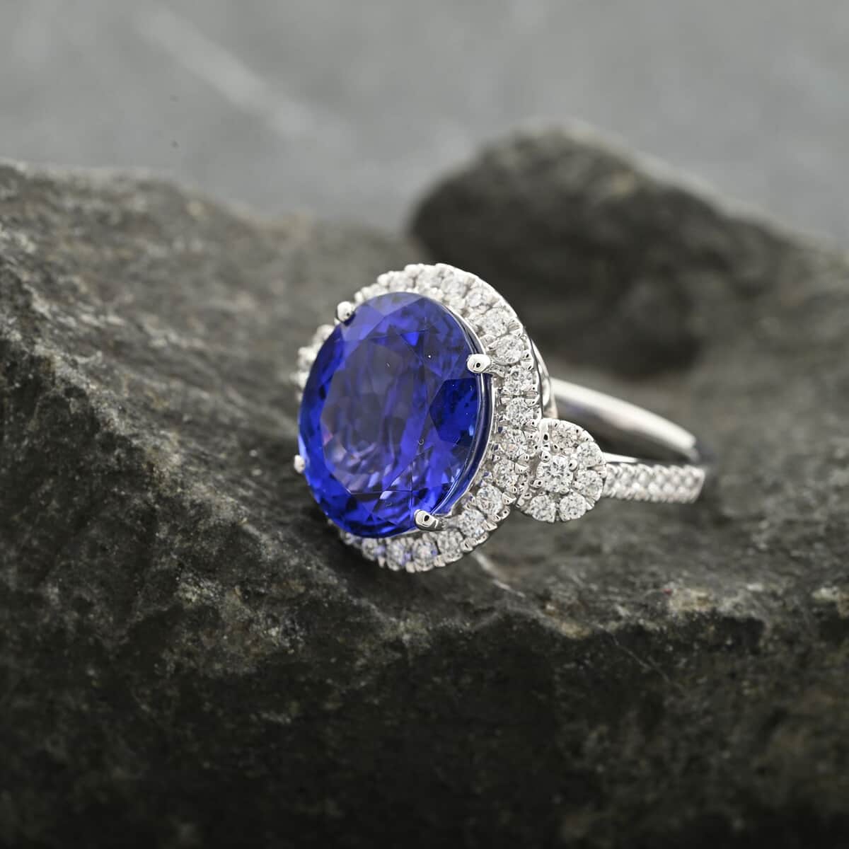 Doorbuster Certified & Appraised Rhapsody 950 Platinum AAAA Tanzanite and E-F VS Diamond Ring 7.35 ctw image number 1