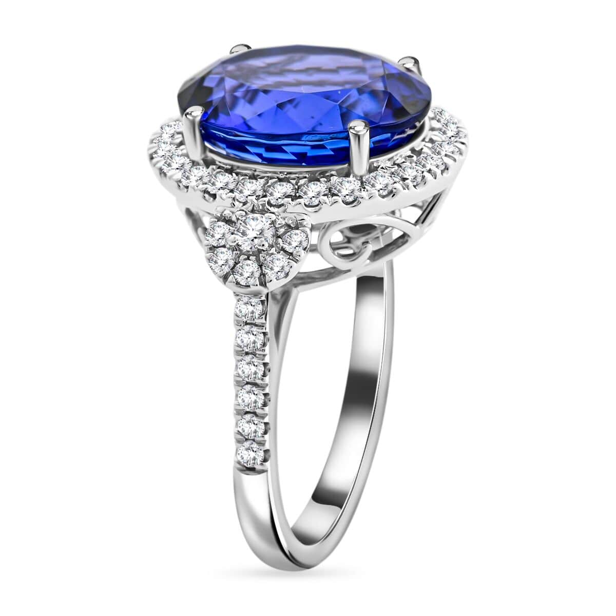 Doorbuster Certified & Appraised Rhapsody 950 Platinum AAAA Tanzanite and E-F VS Diamond Ring 7.35 ctw image number 3