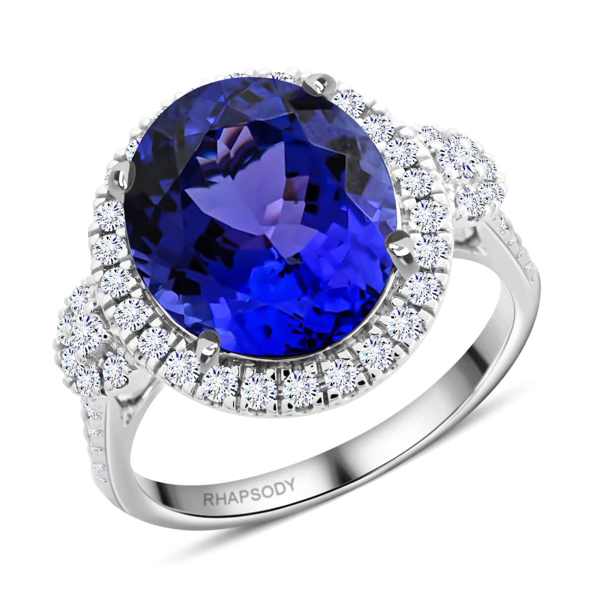 Certified & Appraised Rhapsody 950 Platinum AAAA Tanzanite and E-F VS Diamond Ring (Size 6.0) 7.35 ctw image number 0