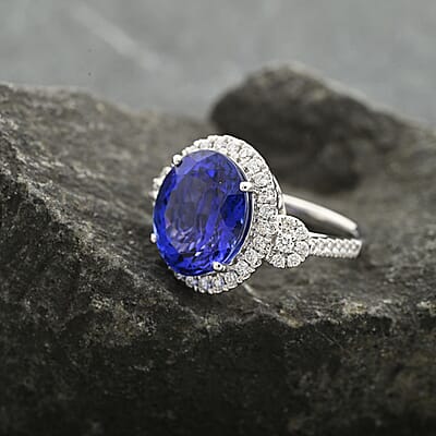 Certified & Appraised Rhapsody 950 Platinum AAAA Tanzanite and E-F VS Diamond Ring (Size 8.0) 7.35 ctw