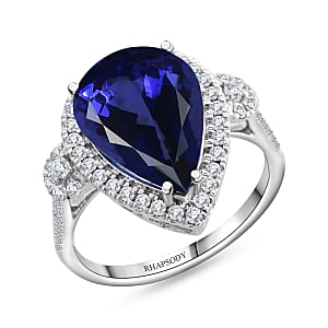 Certified & Appraised Rhapsody 950 Platinum AAAA Tanzanite and E-F VS Diamond Ring (Size 7.0) 8.65 Grams 7.50 ctw