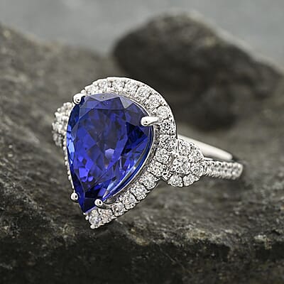 Certified & Appraised Rhapsody 950 Platinum AAAA Tanzanite and E-F VS Diamond Ring (Size 9.0) 8.65 Grams 7.50 ctw